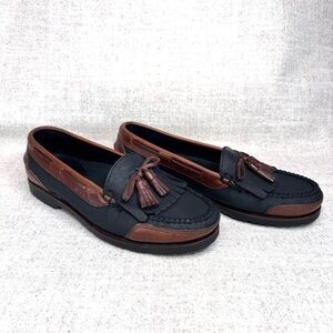 Cole Haan vintage 90s men’s black brown leather slip on tasseled loafers Country